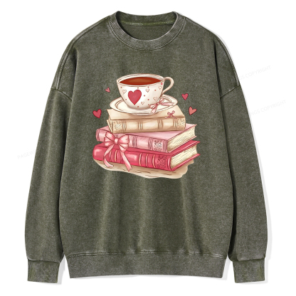 Pagewin Book Lover Valentine Sweatshirt Unisex Washed Sweatshirt