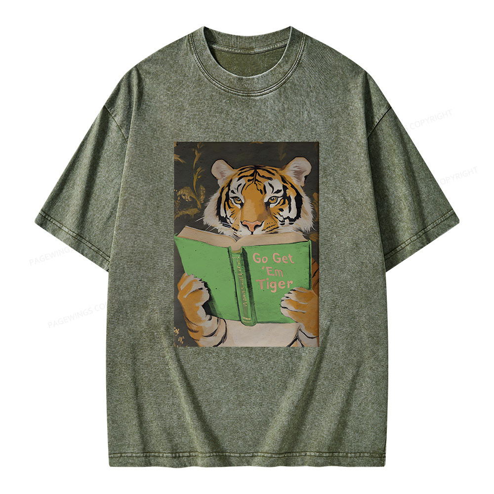 Pagewings Motivational Tiger Reading Unisex Washed T-shirt