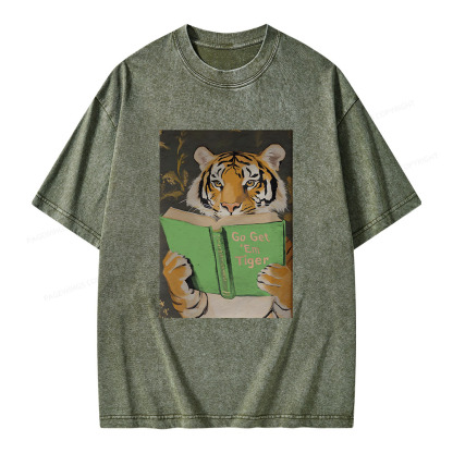 Pagewings Motivational Tiger Reading Unisex Washed T-shirt