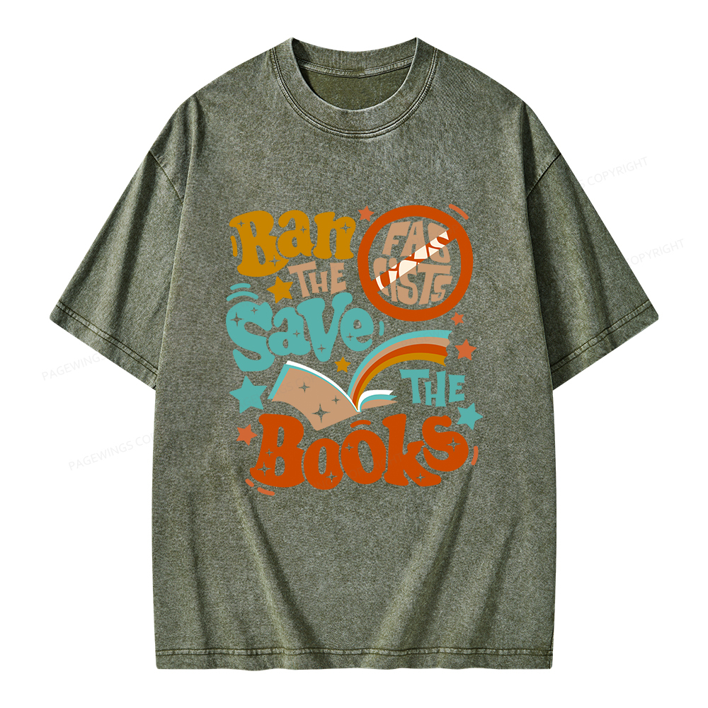 Pagewings Ban The Fascists Save The Books Unisex Washed T-shirt