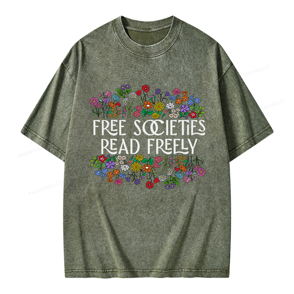 Pagewings Free Societies Read Freely Unisex Washed T-shirt