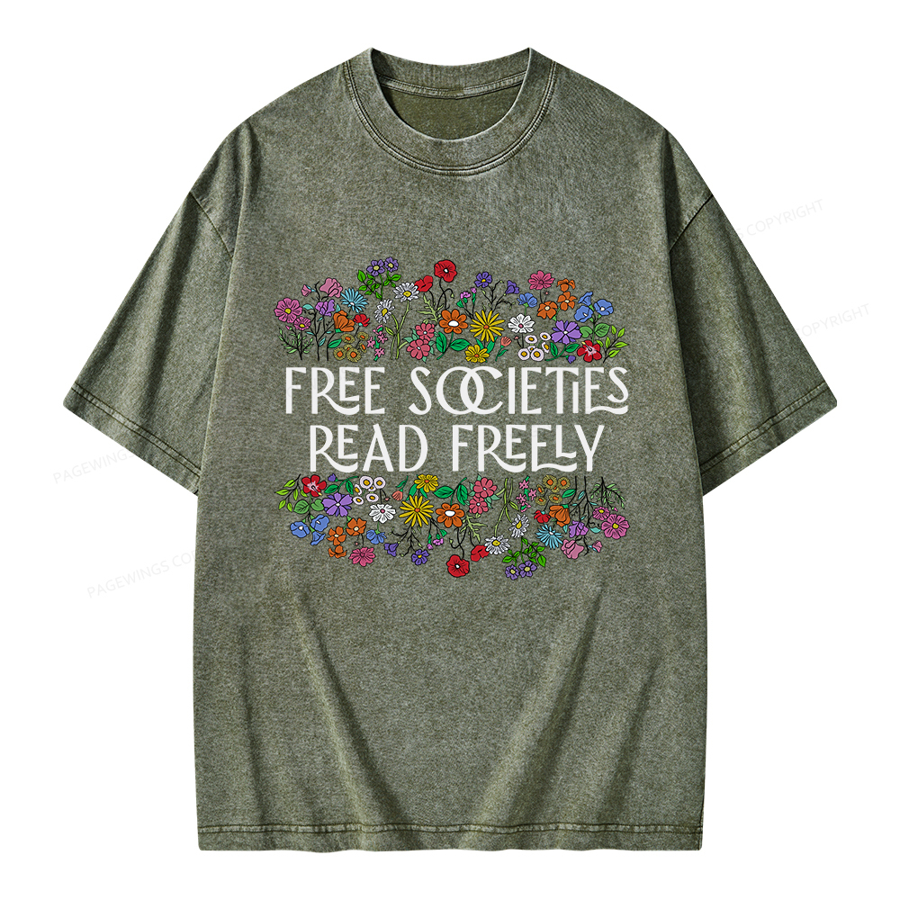 Pagewings Free Societies Read Freely Unisex Washed T-shirt