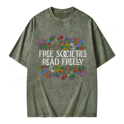 Pagewings Free Societies Read Freely Unisex Washed T-shirt