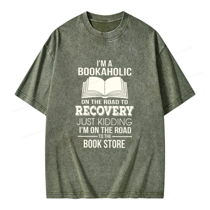 Pagewings I'm A Bookaholic On The Road To Recovery Unisex Washed T-shirt