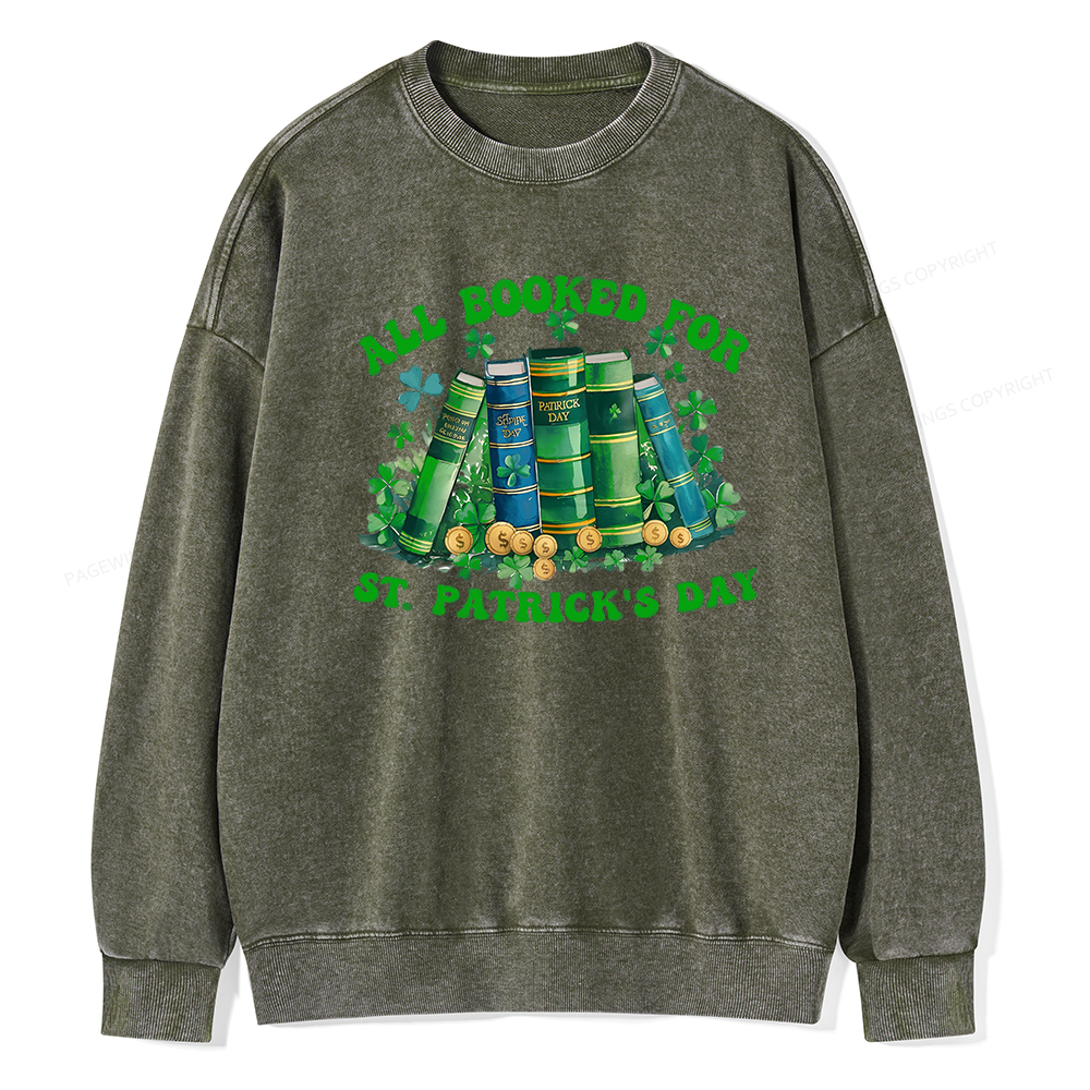 Pagewin Librarian Shirt, Shamrock Book Shirt Unisex Washed Sweatshirt