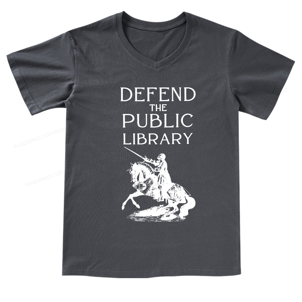 Pagewings Defend The Public Library V-neck T-shirt