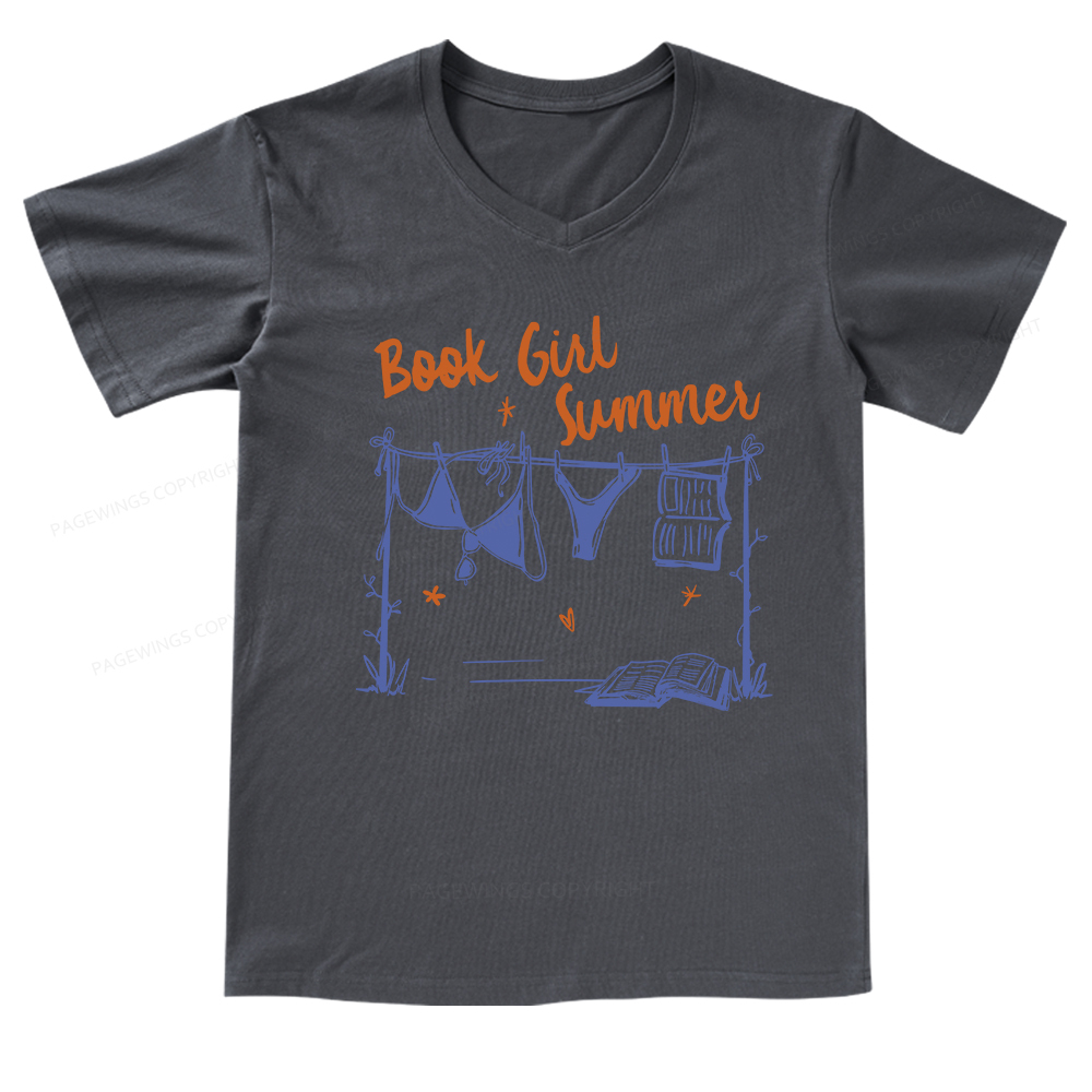Pagewings Book Girl Summer Bookish V-neck T-shirt