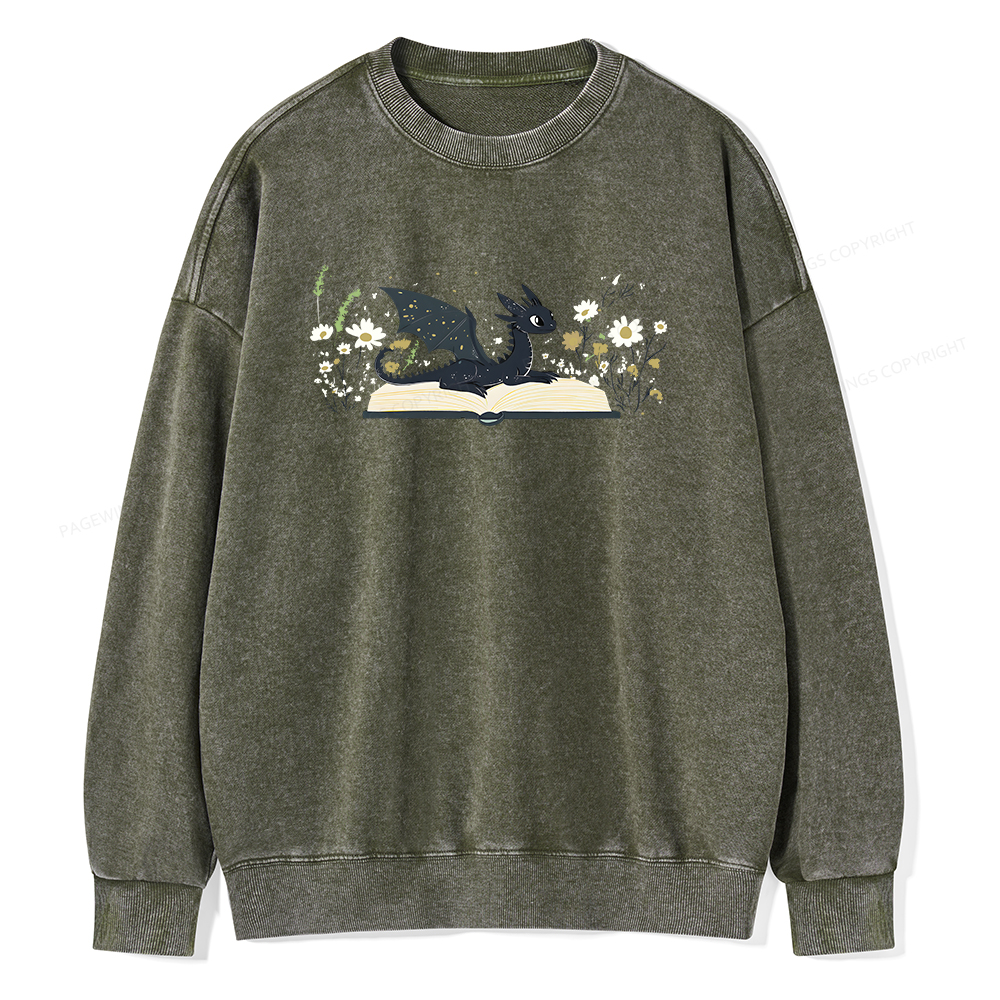 Pagewings Dragon Book Unisex Washed Sweatshirt