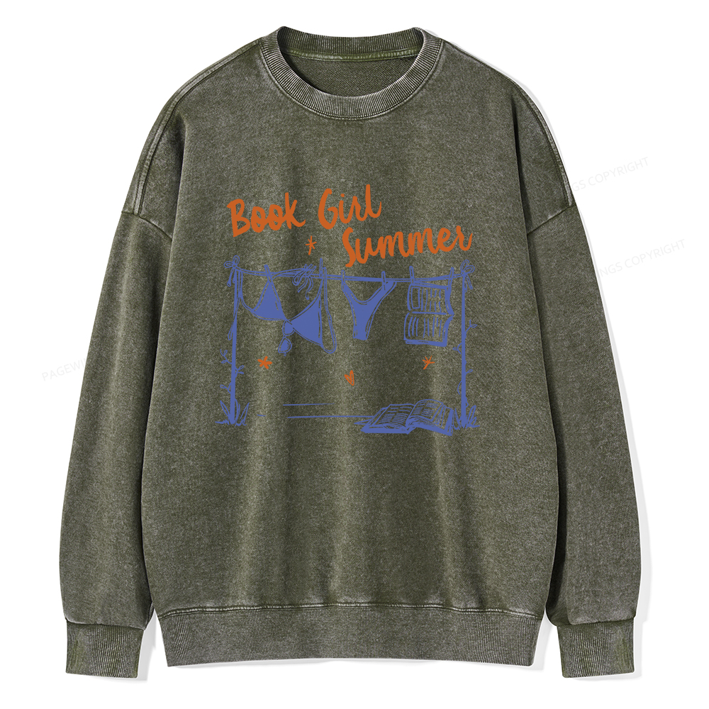 Pagewings Book Girl Summer Bookish Unisex Washed Sweatshirt
