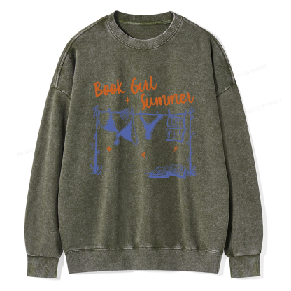 Pagewings Book Girl Summer Bookish Unisex Washed Sweatshirt