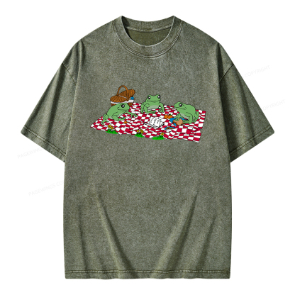 Pagewings Frog Picnic Book Summer Unisex Washed T-shirt