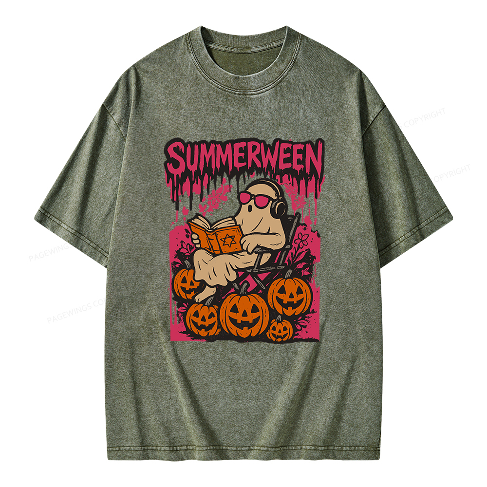 Pagewings Summerween Halloween Unisex Washed T-shirt