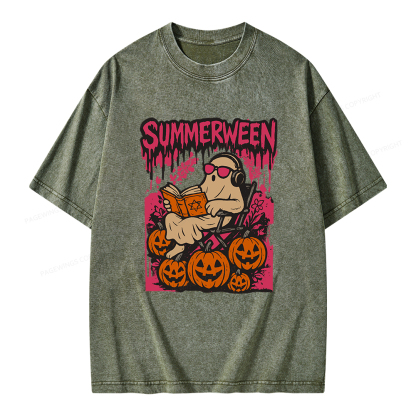 Pagewings Summerween Halloween Unisex Washed T-shirt