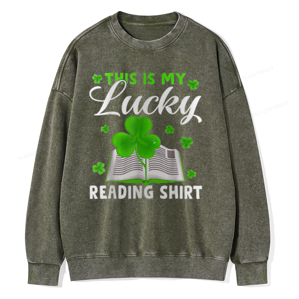Pagewin Lucky Reading St Patricks Day Book Lover Unisex Washed Sweatshirt