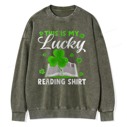 Pagewin Lucky Reading St Patricks Day Book Lover Unisex Washed Sweatshirt