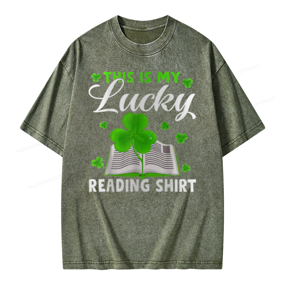 Pagewing Lucky Reading St Patricks Day Book Lover Unisex Washed T-shirt