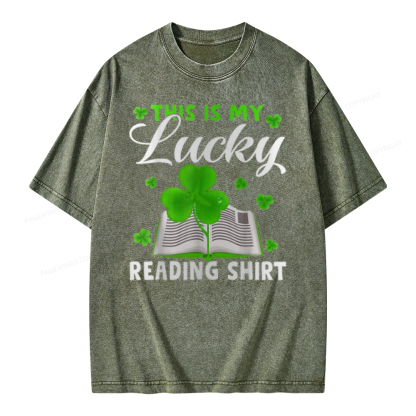 Pagewing Lucky Reading St Patricks Day Book Lover Unisex Washed T-shirt