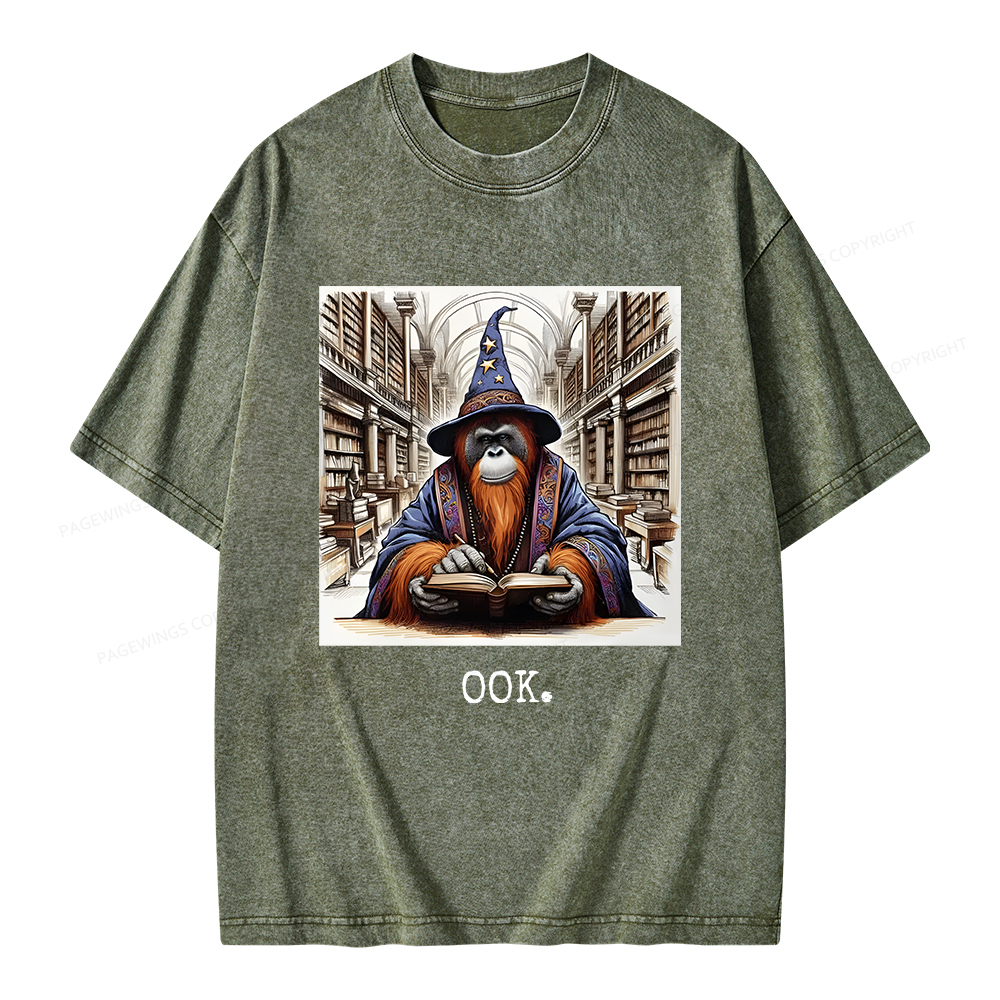 Pagewings Orangutan Librarian OOK  Unisex Washed T-shirt