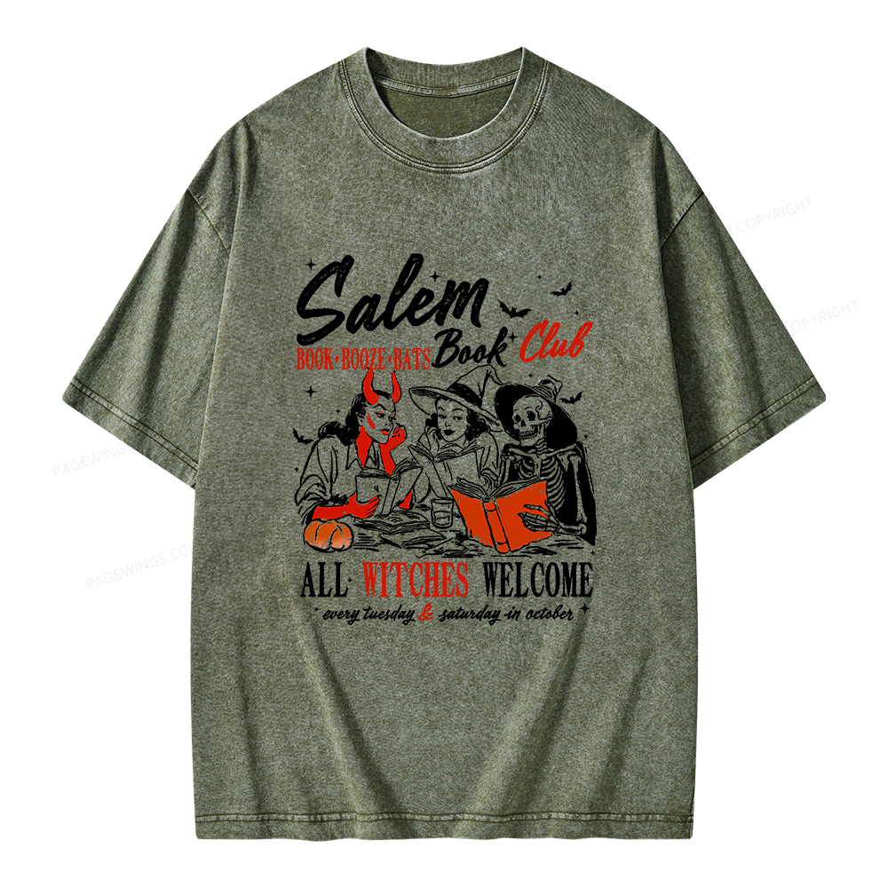 Pagewings Spooky Girl Reading Halloween  Unisex Washed T-shirt