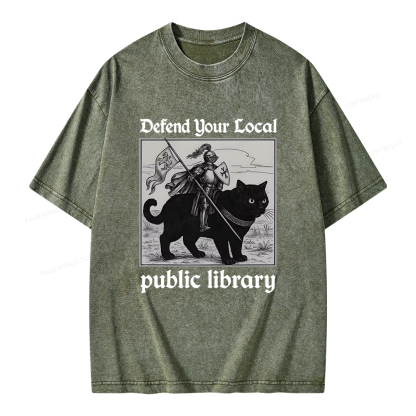 Pagewings Defend Your Local public library Unisex Washed T-shirt