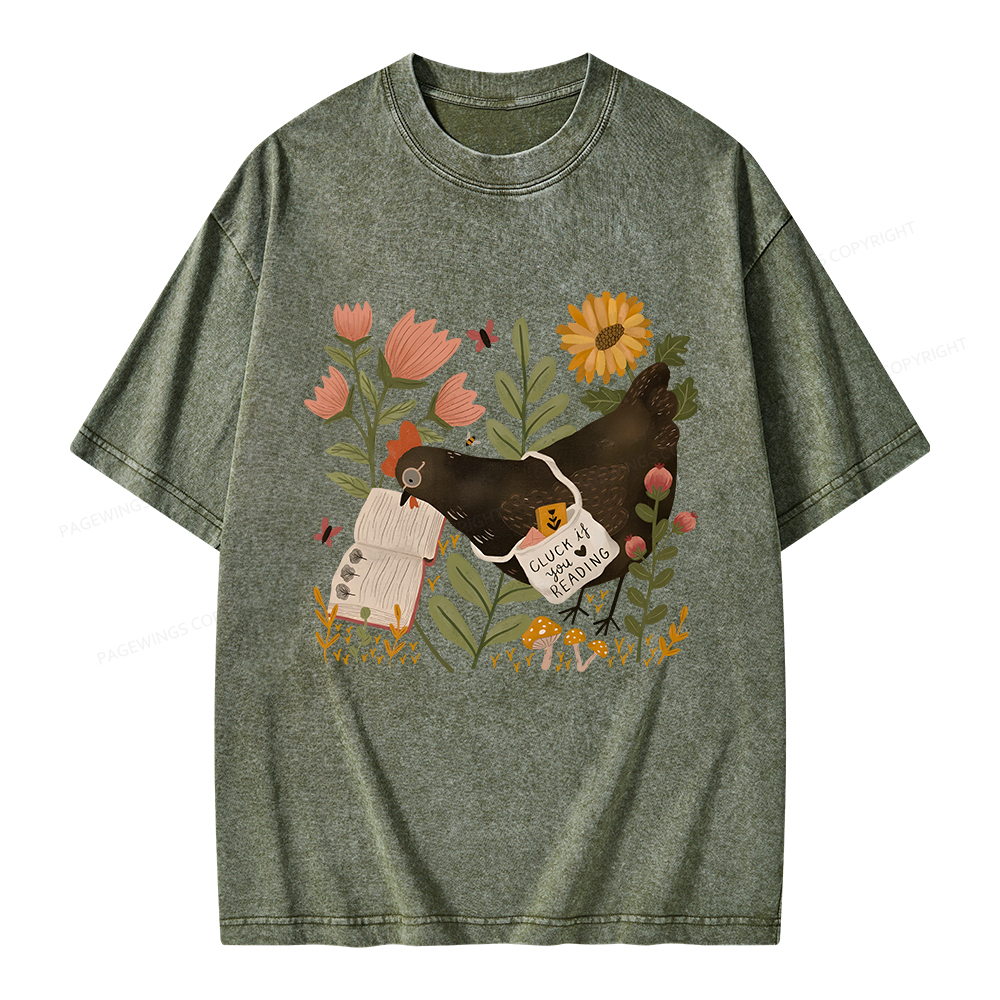Pagewings Chicken Reading a Book Unisex Washed T-shirt
