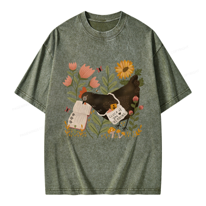 Pagewings Chicken Reading a Book Unisex Washed T-shirt