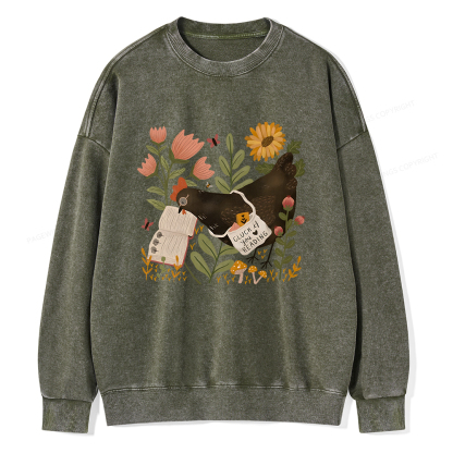 Pagewings Chicken Reading a Book Unisex Washed Sweatshirt
