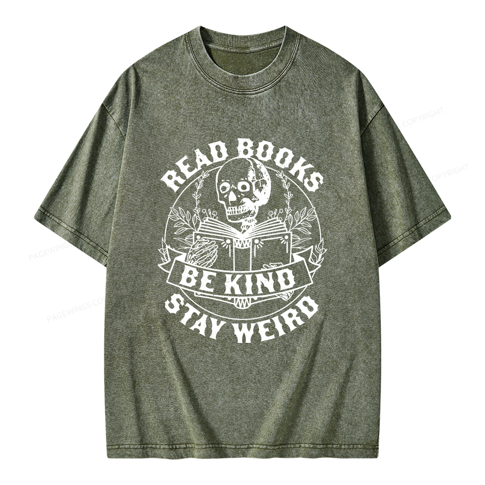 Pagewings Read Books Be Kind Stay Weird Unisex Washed T-shirt