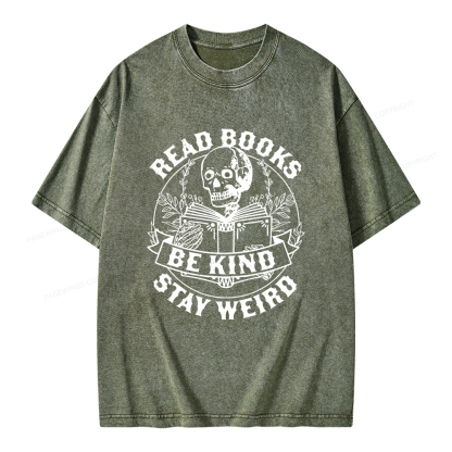 Pagewings Read Books Be Kind Stay Weird Unisex Washed T-shirt