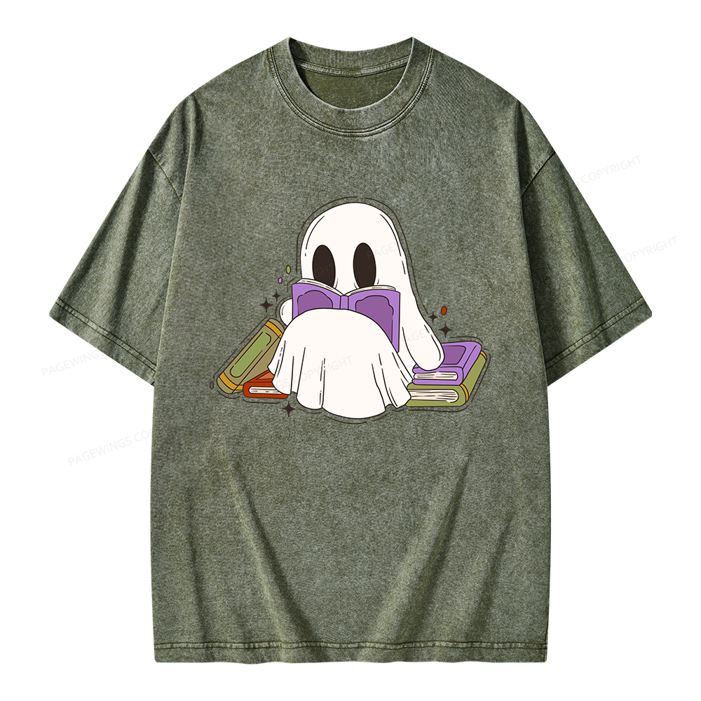 Pagewings Halloween A Ghost Reads Books Every Day Unisex Washed T-shirt