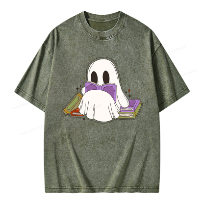 Pagewings Halloween A Ghost Reads Books Every Day Unisex Washed T-shirt