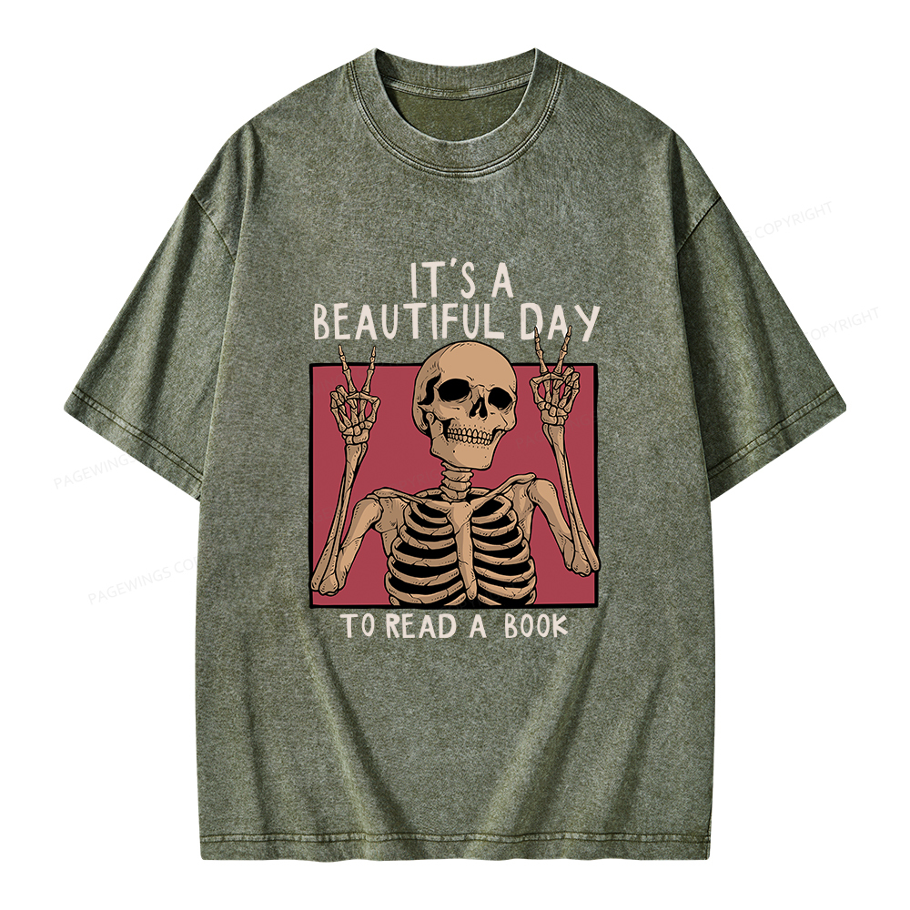 Pagewings It's A Beautiful Day To Read A Book Unisex Washed T-shirt