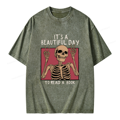 Pagewings It's A Beautiful Day To Read A Book Unisex Washed T-shirt