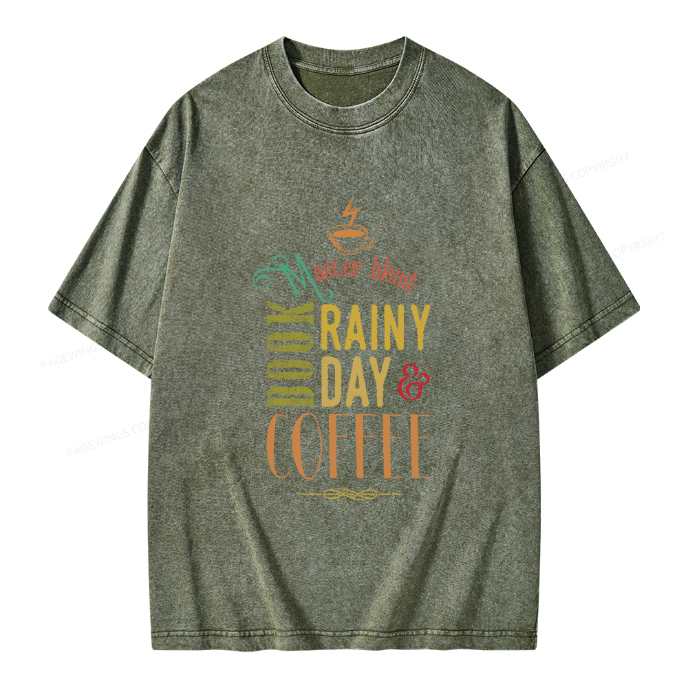 Pagewings Coffee, book & Rainy Day Unisex Washed T-shirt