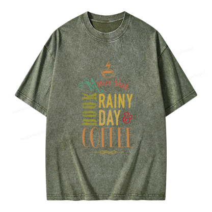Pagewings Coffee, book & Rainy Day Unisex Washed T-shirt