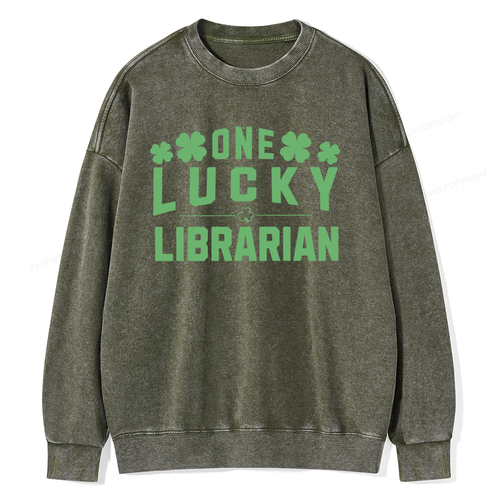 Pagewin Lucky Librarian Comfort Colors Tshirt Unisex Washed Sweatshirt