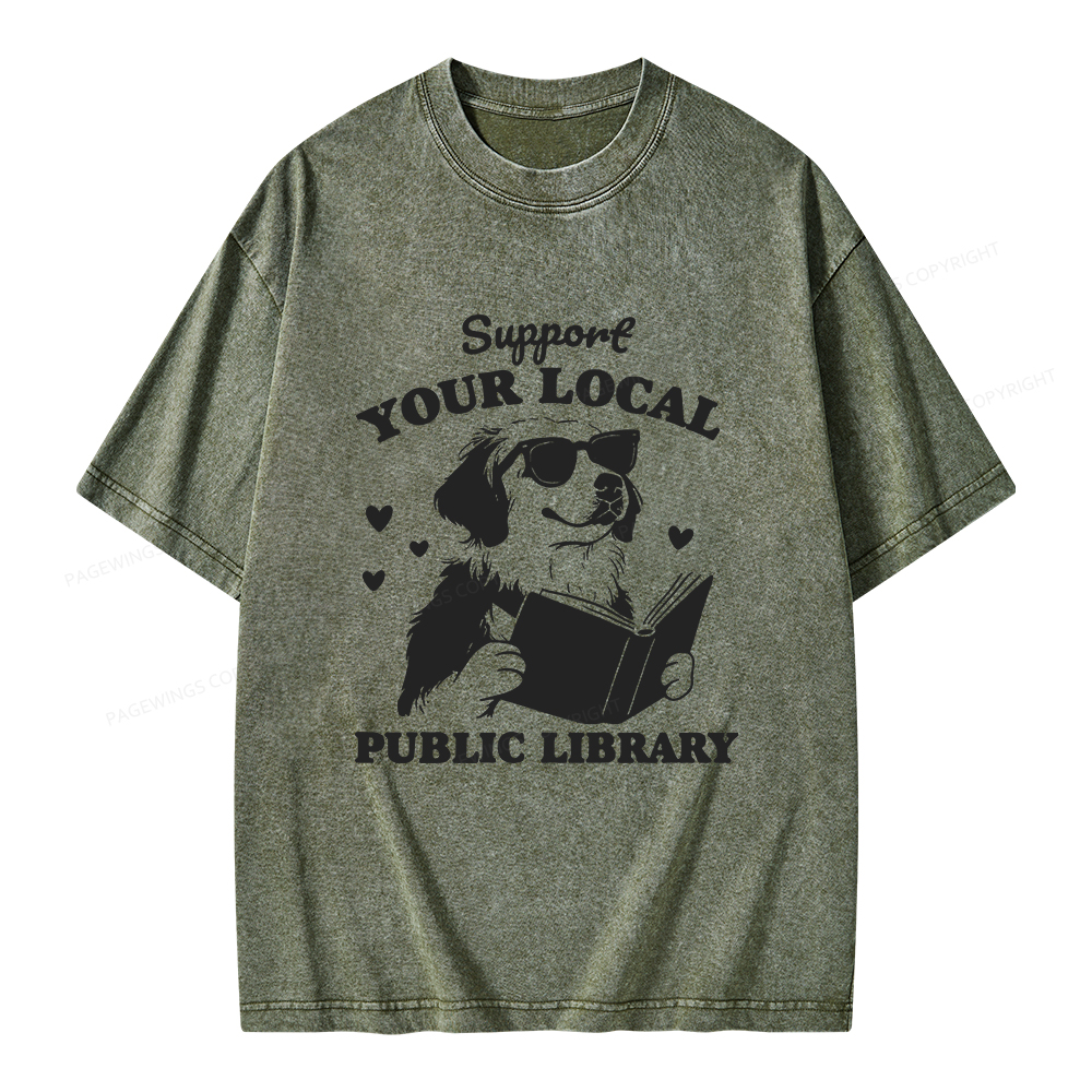 Pagewings Support Your Local Public Library Unisex Washed T-shirt