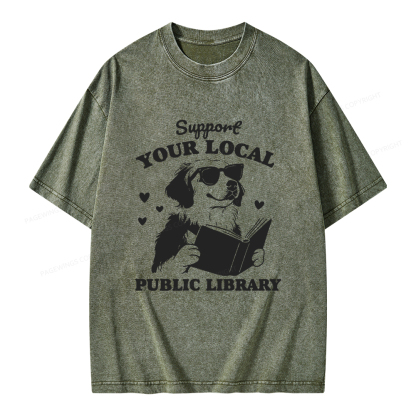 Pagewings Support Your Local Public Library Unisex Washed T-shirt