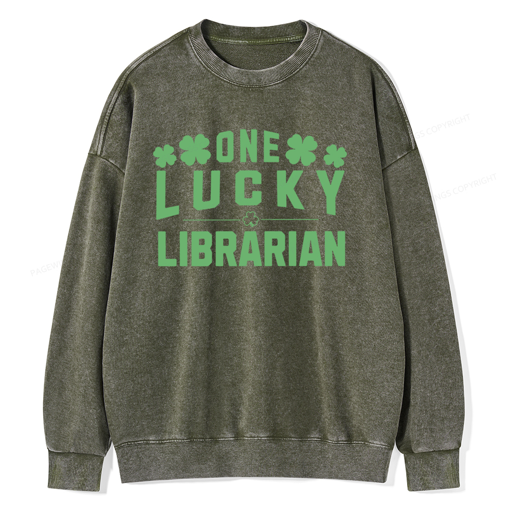 Pagewin Lucky Librarian Comfort Colors Tshirt Unisex Washed Sweatshirt