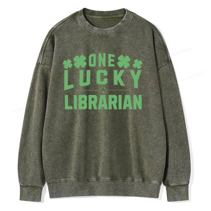 Pagewin Lucky Librarian Comfort Colors Tshirt Unisex Washed Sweatshirt