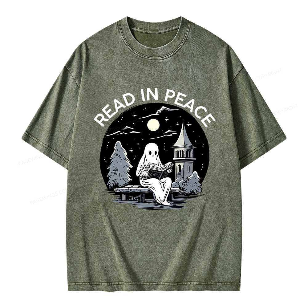 Pagewings Halloween Read In Peace Unisex Washed T-shirt