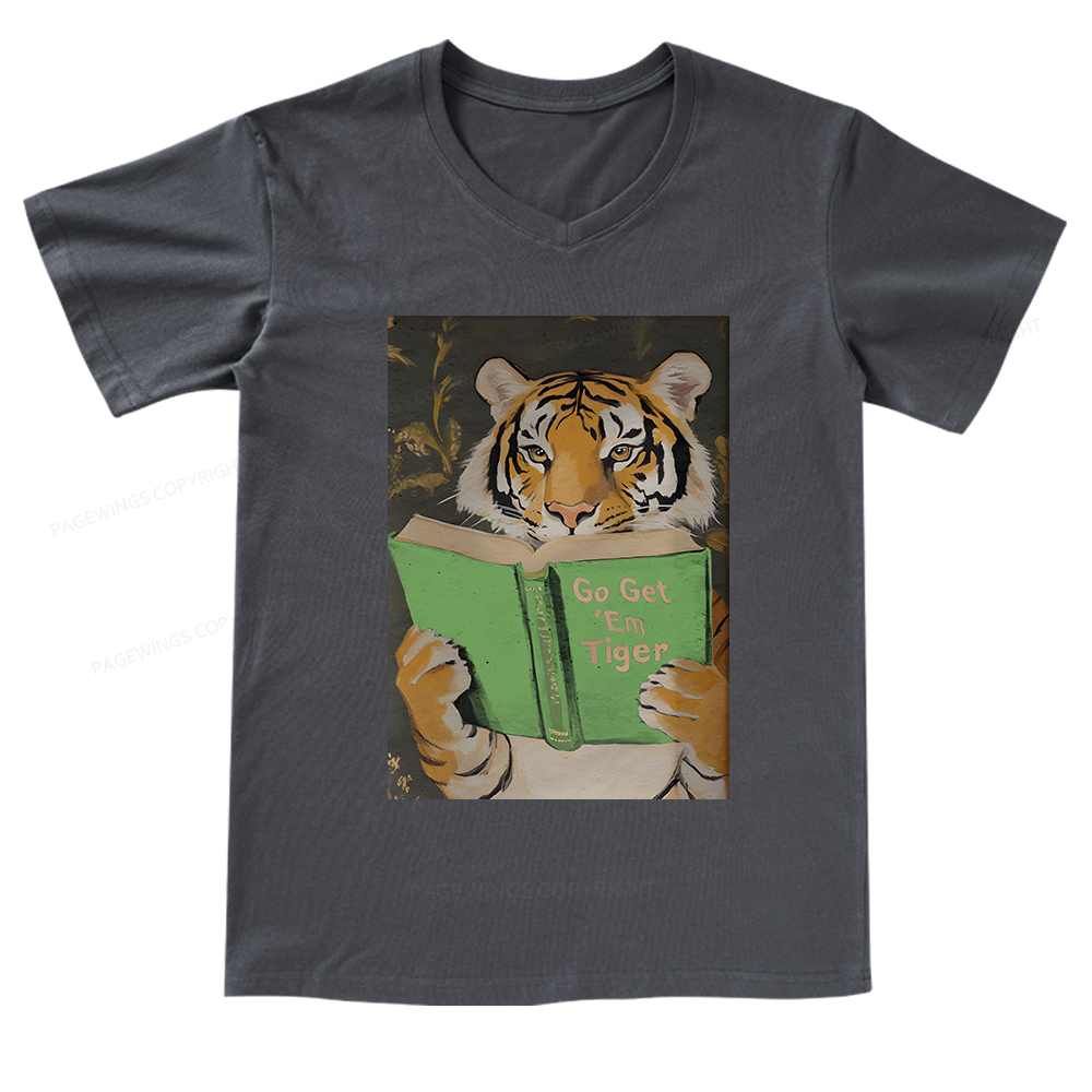 Pagewings Motivational Tiger Reading V-neck T-shirt