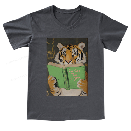 Pagewings Motivational Tiger Reading V-neck T-shirt