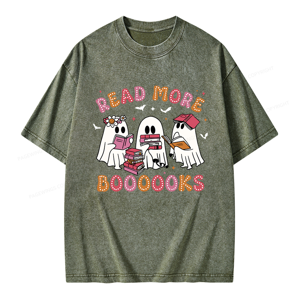 Pagewings Cute Ghost Book Read More Books Unisex Washed T-shirt