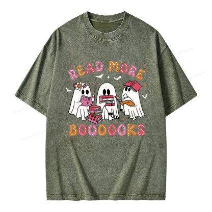 Pagewings Cute Ghost Book Read More Books Unisex Washed T-shirt