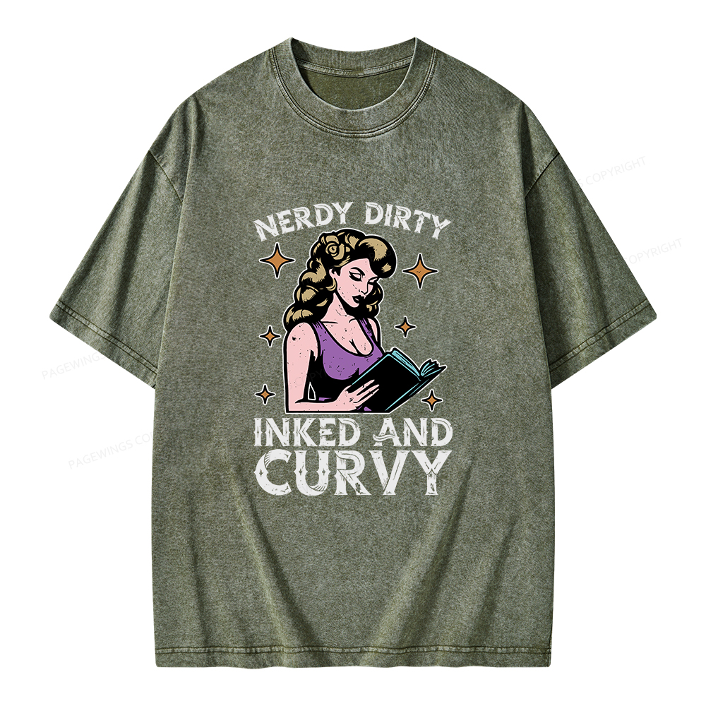 Pagewings Reading Nerdy Dirty Inked And Curvy Unisex Washed T-shirt