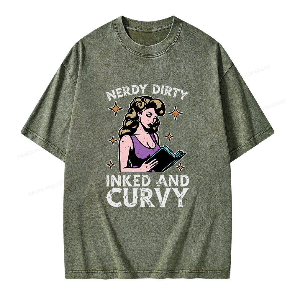 Pagewings Reading Nerdy Dirty Inked And Curvy Unisex Washed T-shirt