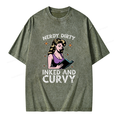 Pagewings Reading Nerdy Dirty Inked And Curvy Unisex Washed T-shirt