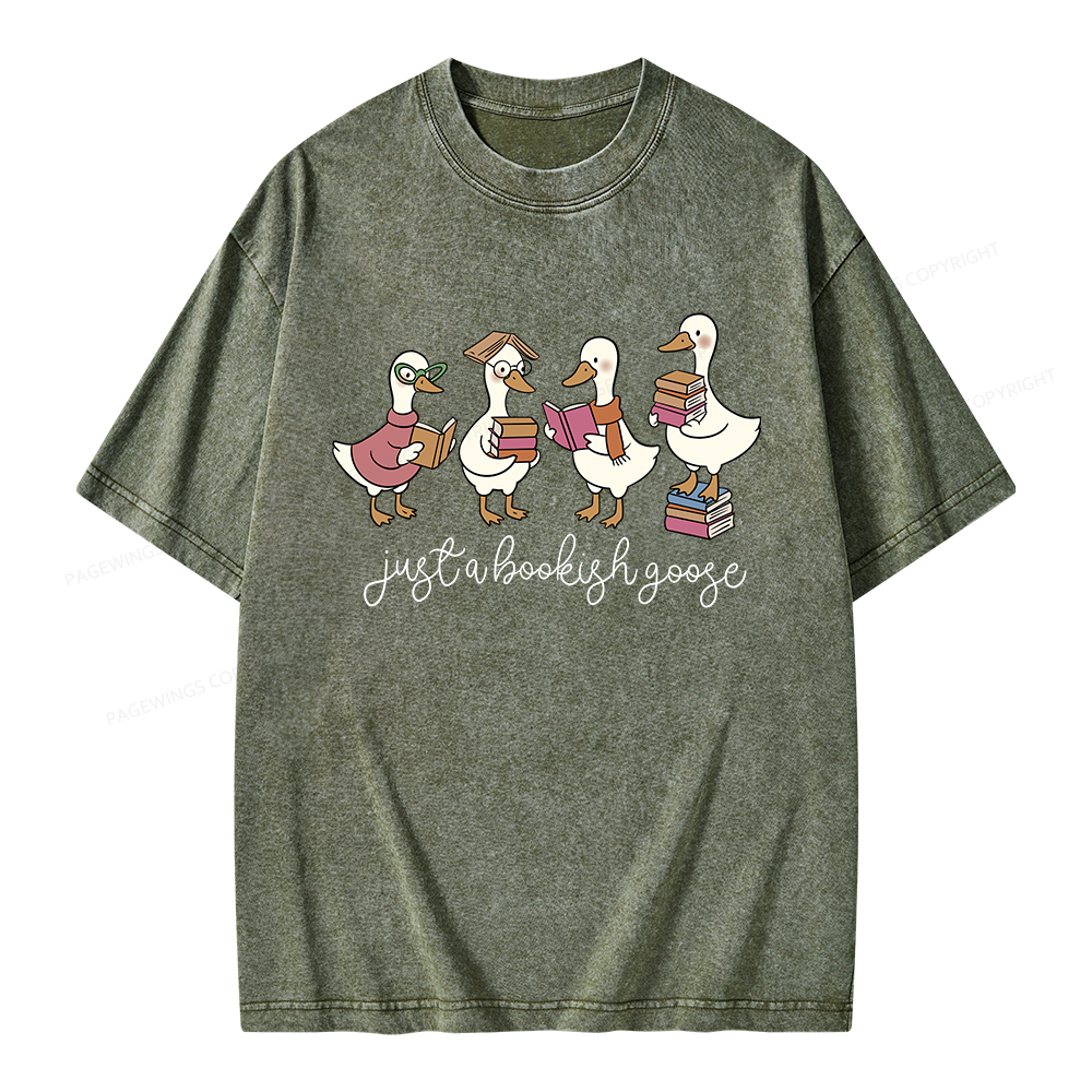 Pagewings Just A Bookish Goose Unisex Washed T-shirt