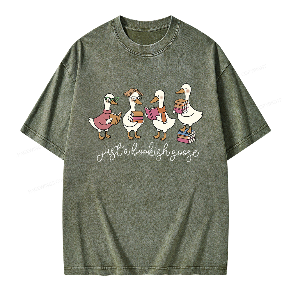 Pagewings Just A Bookish Goose Unisex Washed T-shirt